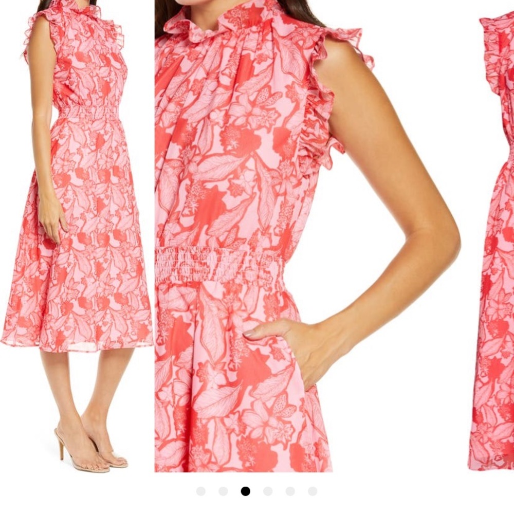Floral ruffle trim midi dress